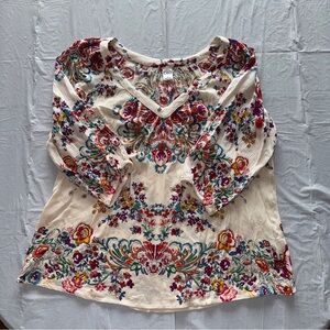 Bila Cream and Red Embellished Blouse